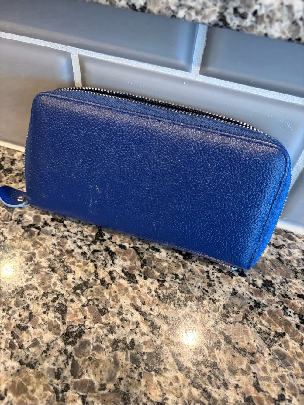 Textured Zip-Around RFID Wallet in Cobalt Blue